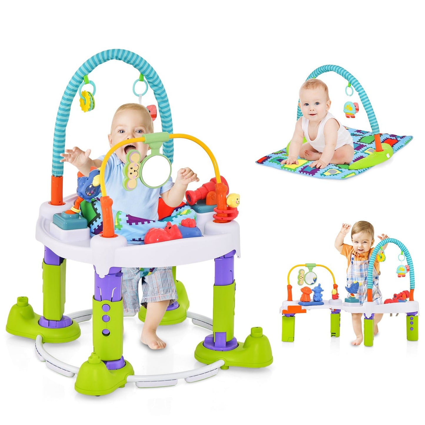 4-in-1 Baby Bouncer Activity Center with 3 Adjustable Heights-Green - The Online Toy Shop - 1 - Costway