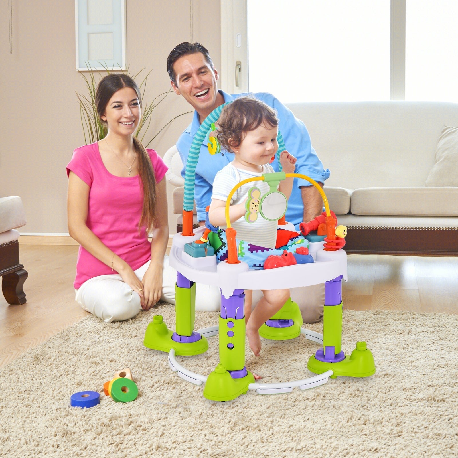 4-in-1 Baby Bouncer Activity Center with 3 Adjustable Heights-Green - The Online Toy Shop - 2 - Costway