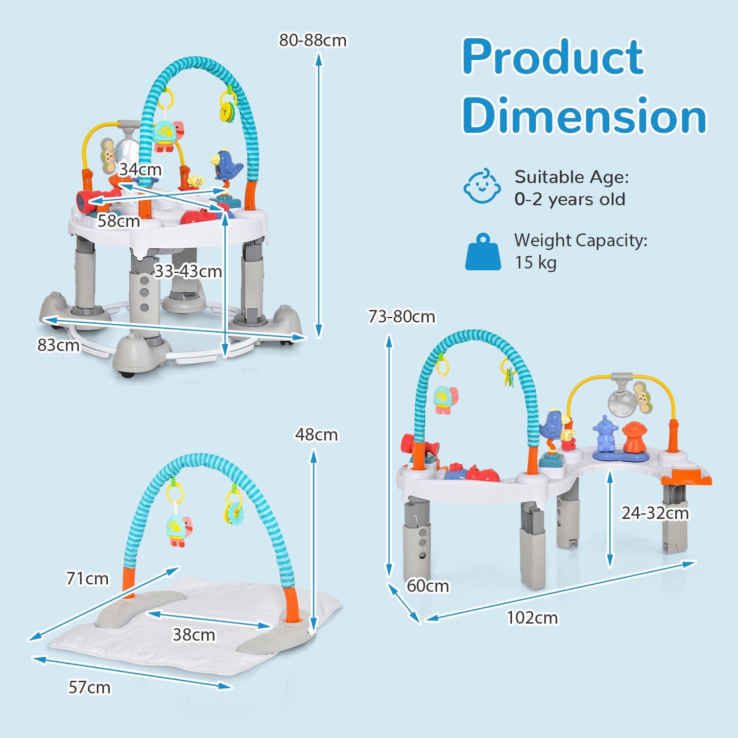 4-In-1 Baby Activity Center with Walker for Kids Aged 0-2 Years-Grey - The Online Toy Shop - Costway - 4