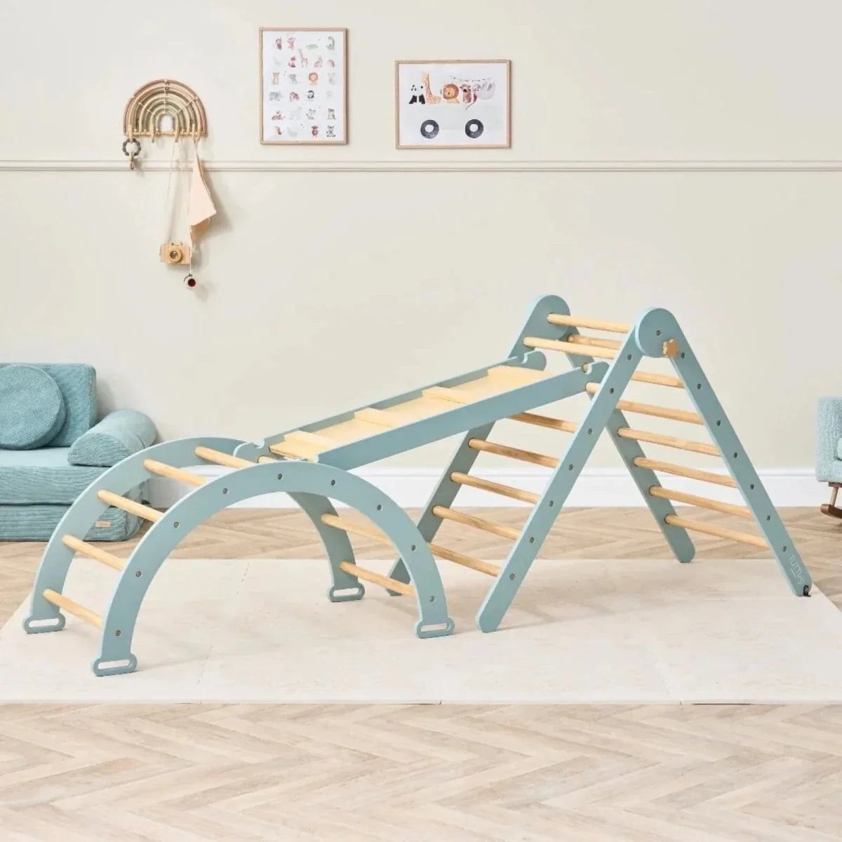 Tutti Bambini Scala Montessori 3-in-1 Pikler Climbing Frame with Climbing Wall - Ocean Stone