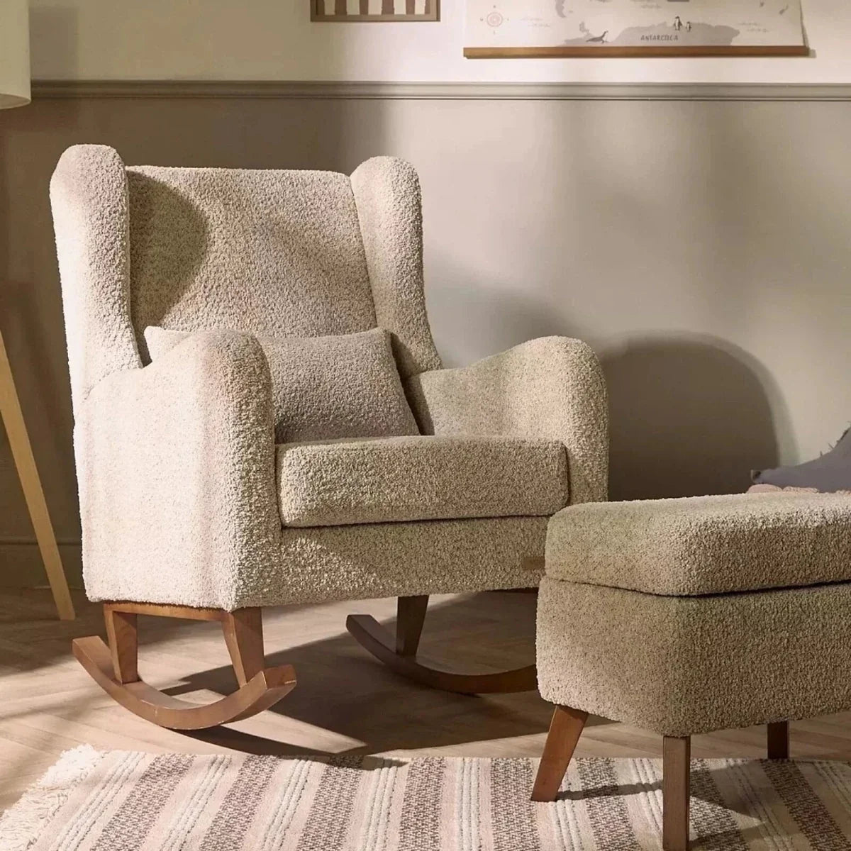 Tutti Bambini Harper Wingback Rocking Chair & Footstool - Teddy Mushroom