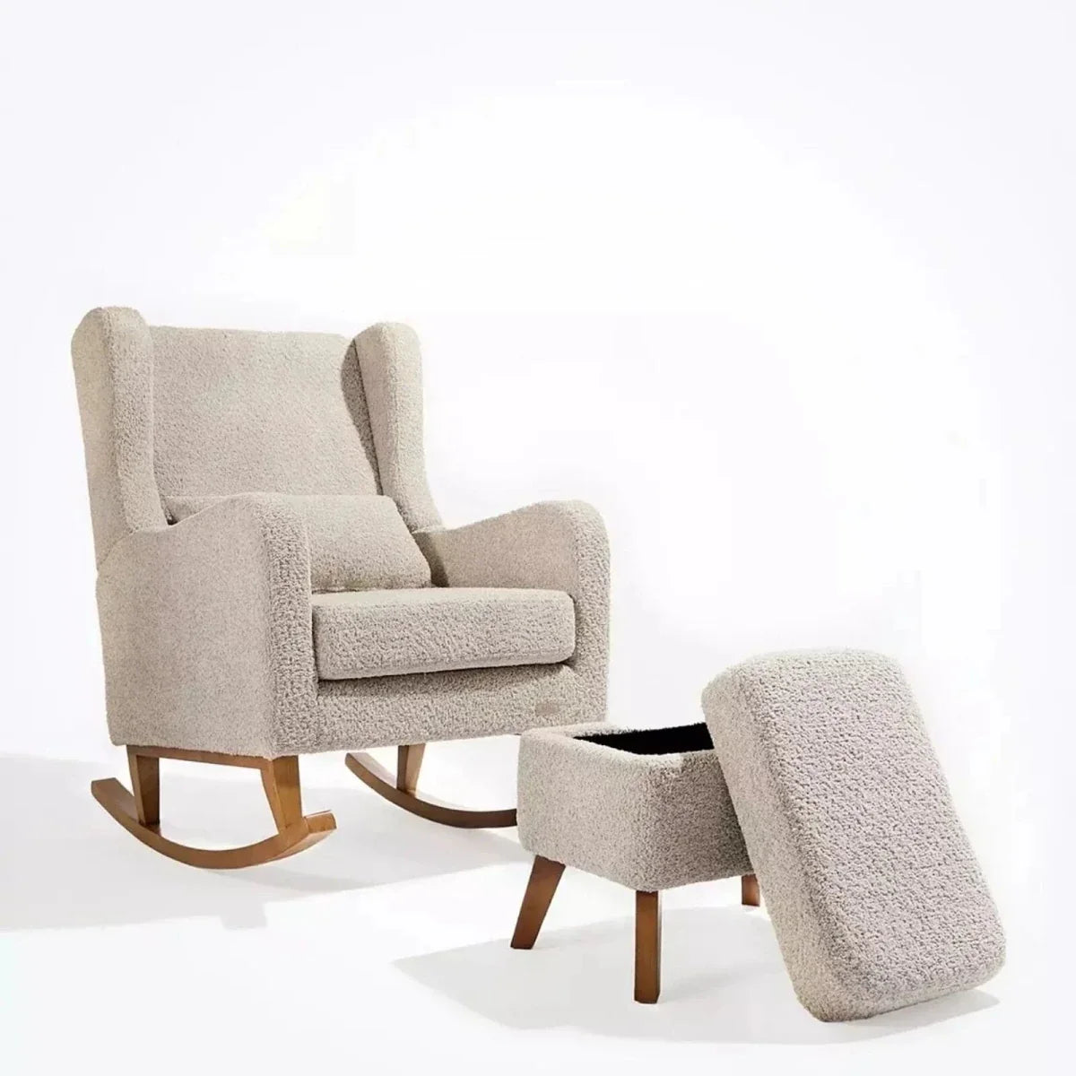 Tutti Bambini Harper Wingback Rocking Chair & Footstool - Teddy Mushroom
