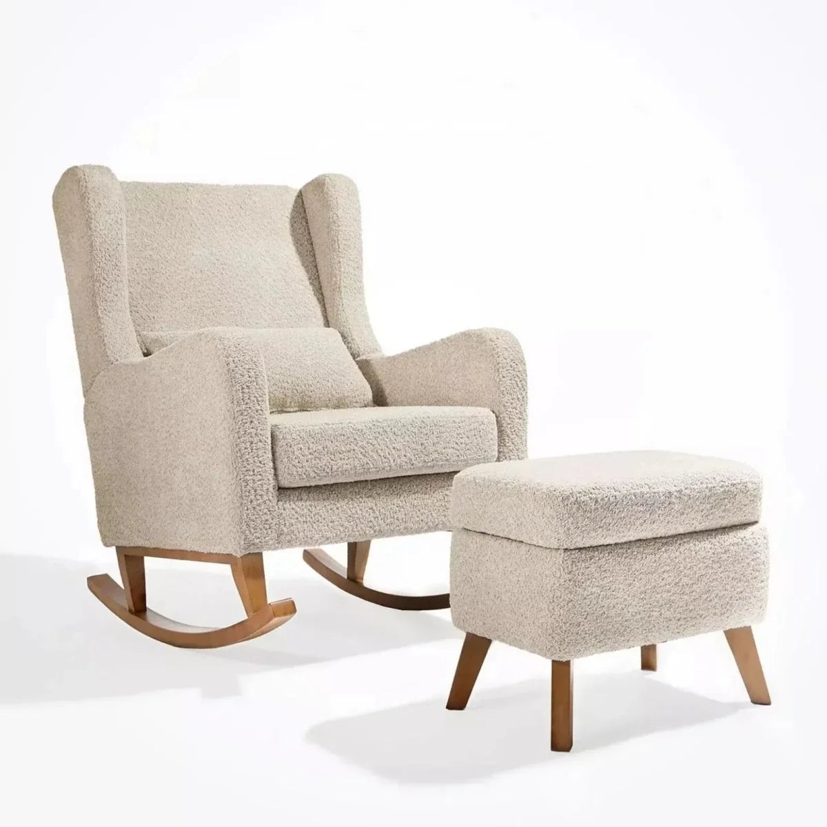 Tutti Bambini Harper Wingback Rocking Chair & Footstool - Teddy Mushroom