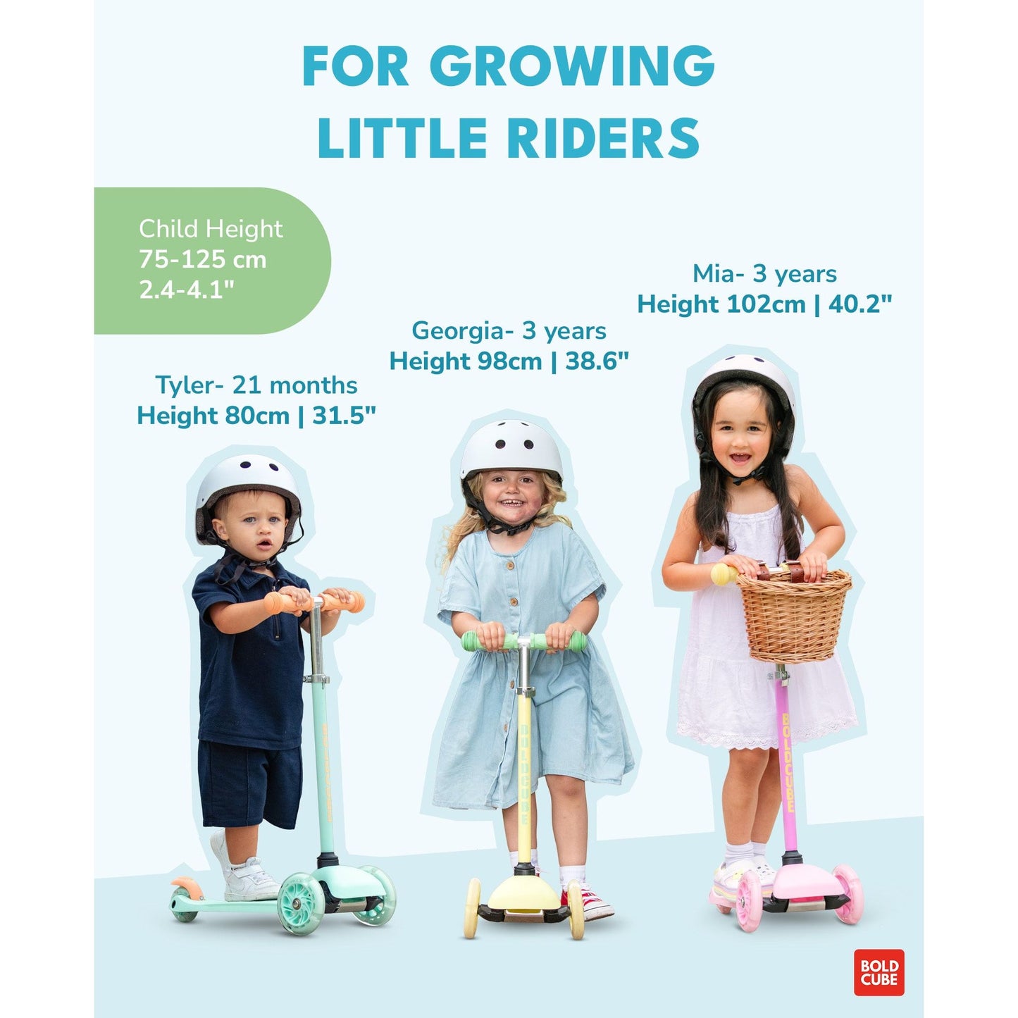 BOLDCUBE Blue & Green - Teeny 3 Wheel Scooter