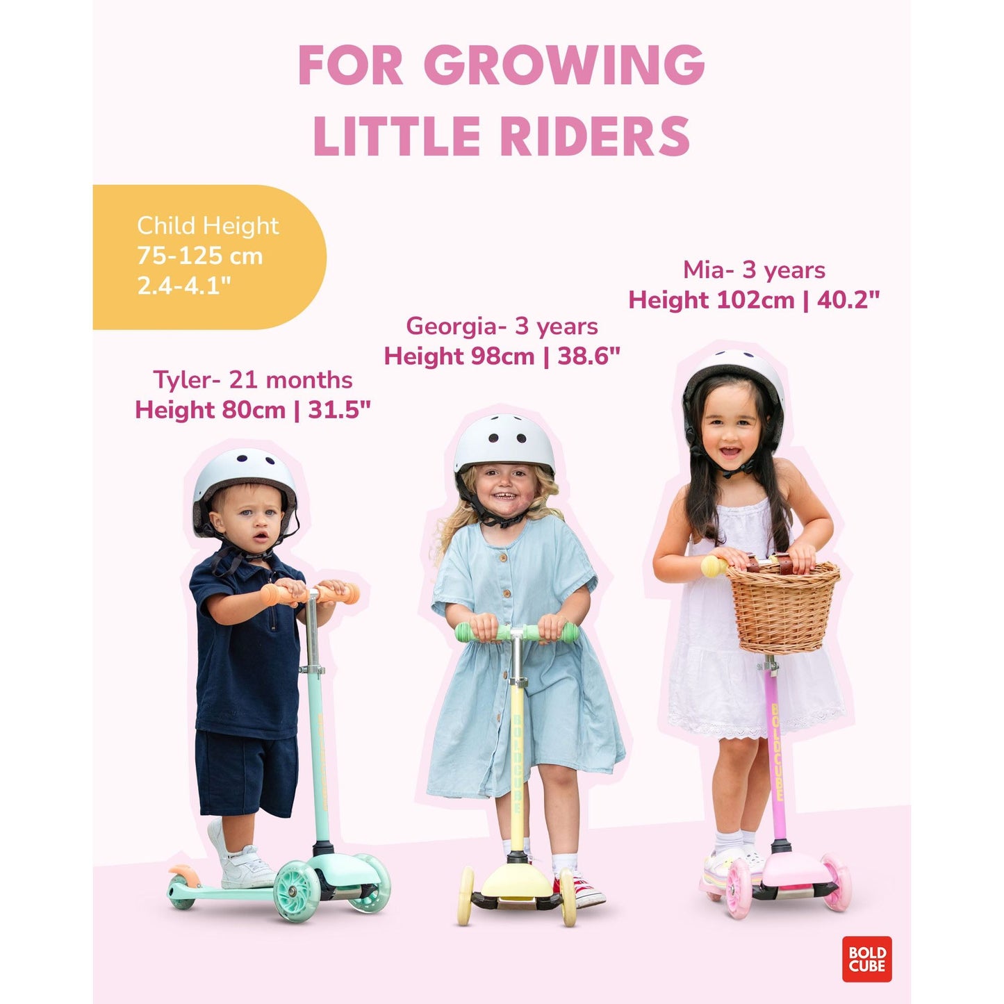 BOLDCUBE Pink & Yellow - Teeny 3 Wheel Scooter