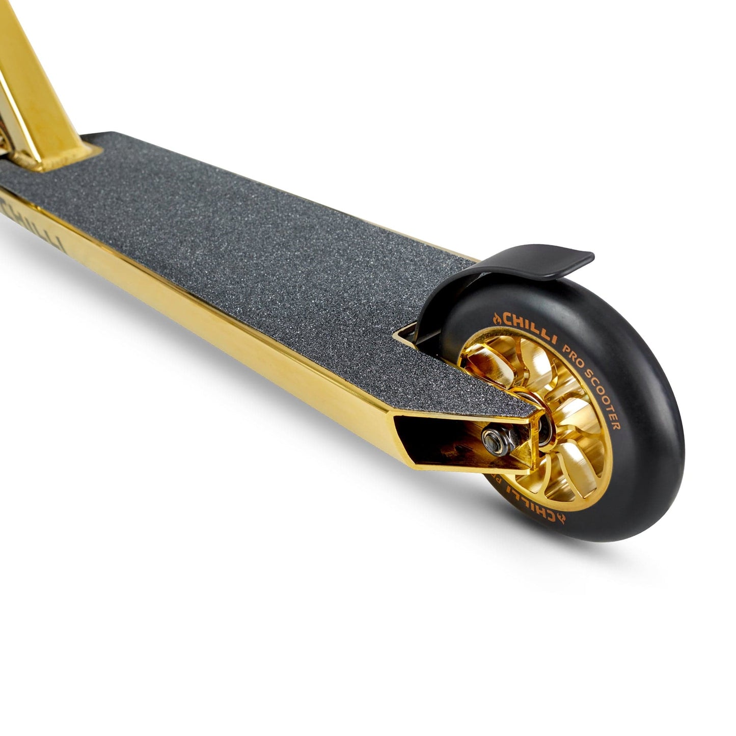Micro Scooter Chilli Reaper - Gold rear wheel and brake close up