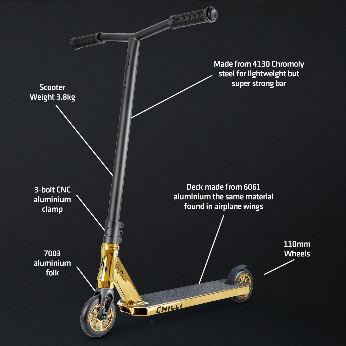 Micro Scooter Chilli Reaper - Gold features diagram