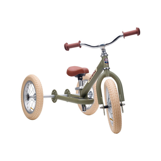 TryBike Matte Finish Bundle - 2-in-1 Trike/Bike, Helmet and Basket - Vintage Green