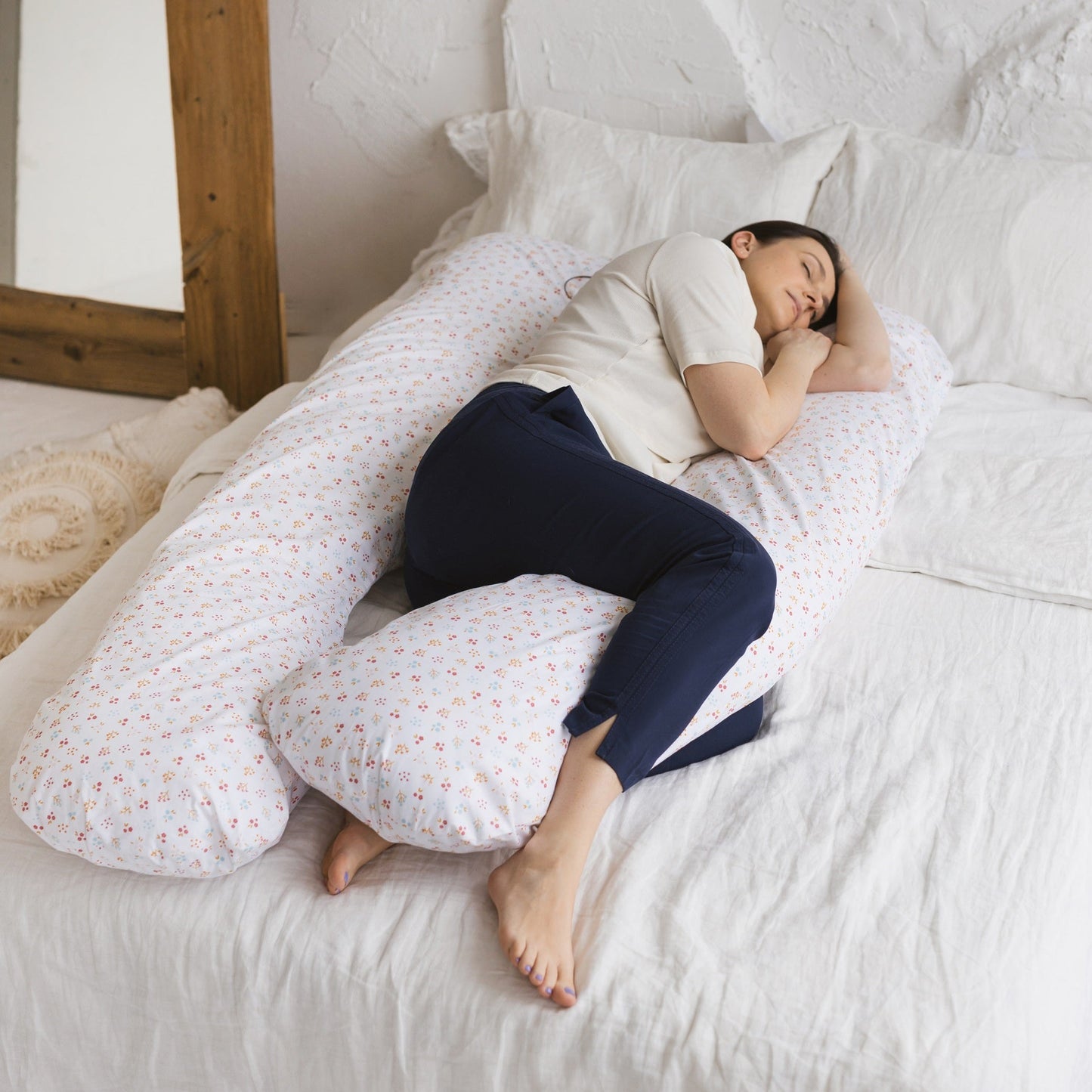 MINICAMP U-Shaped Maternity Pillow with Organic Cover in Milk White | Kapok or PES Filling