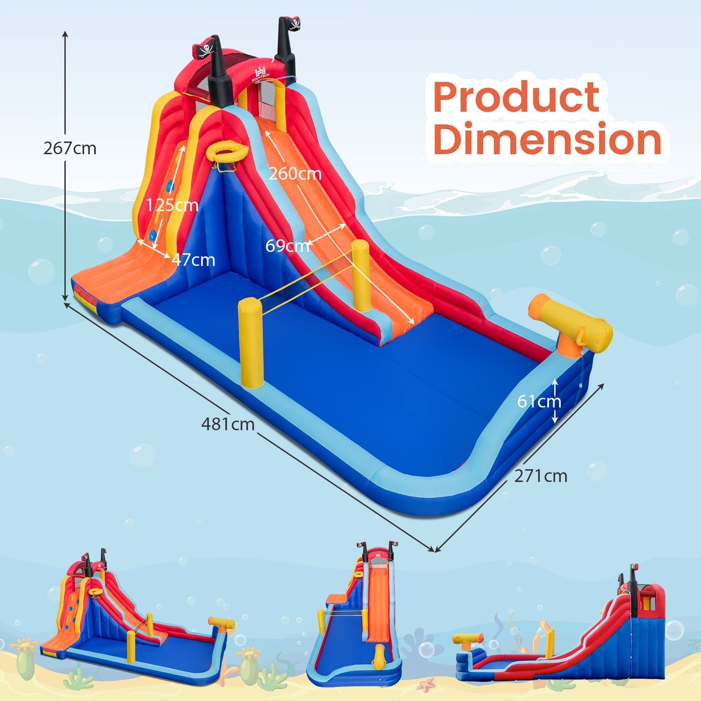 5-in-1 Pirate Theme Inflatable Water Slide Park with Slide