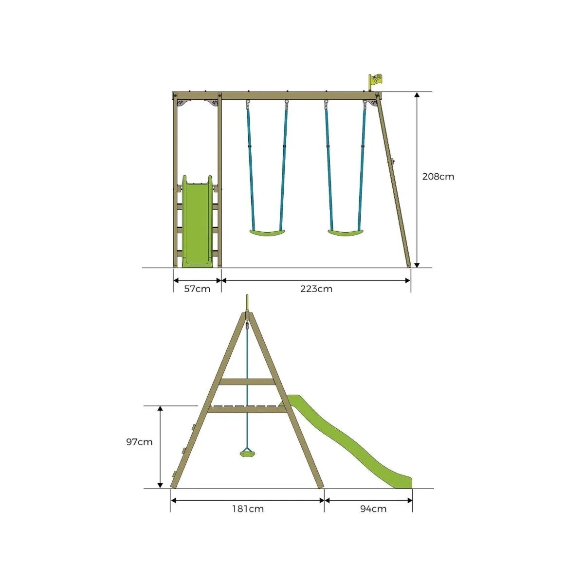 TP Forest Multiplay Wooden Double Swing Set & Slide