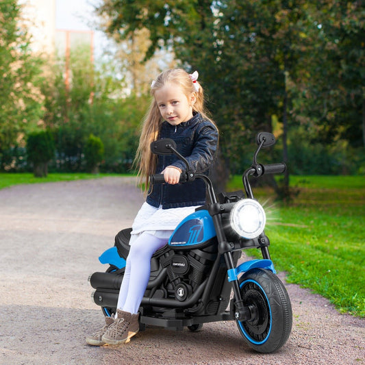 Battery Powered Motorbike with Training Wheels and Threaded Tires for Toddlers-Navy