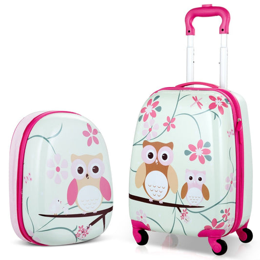 2 Piece Kids Luggage Set with Carry-on Suitcase and Backpack-Owl