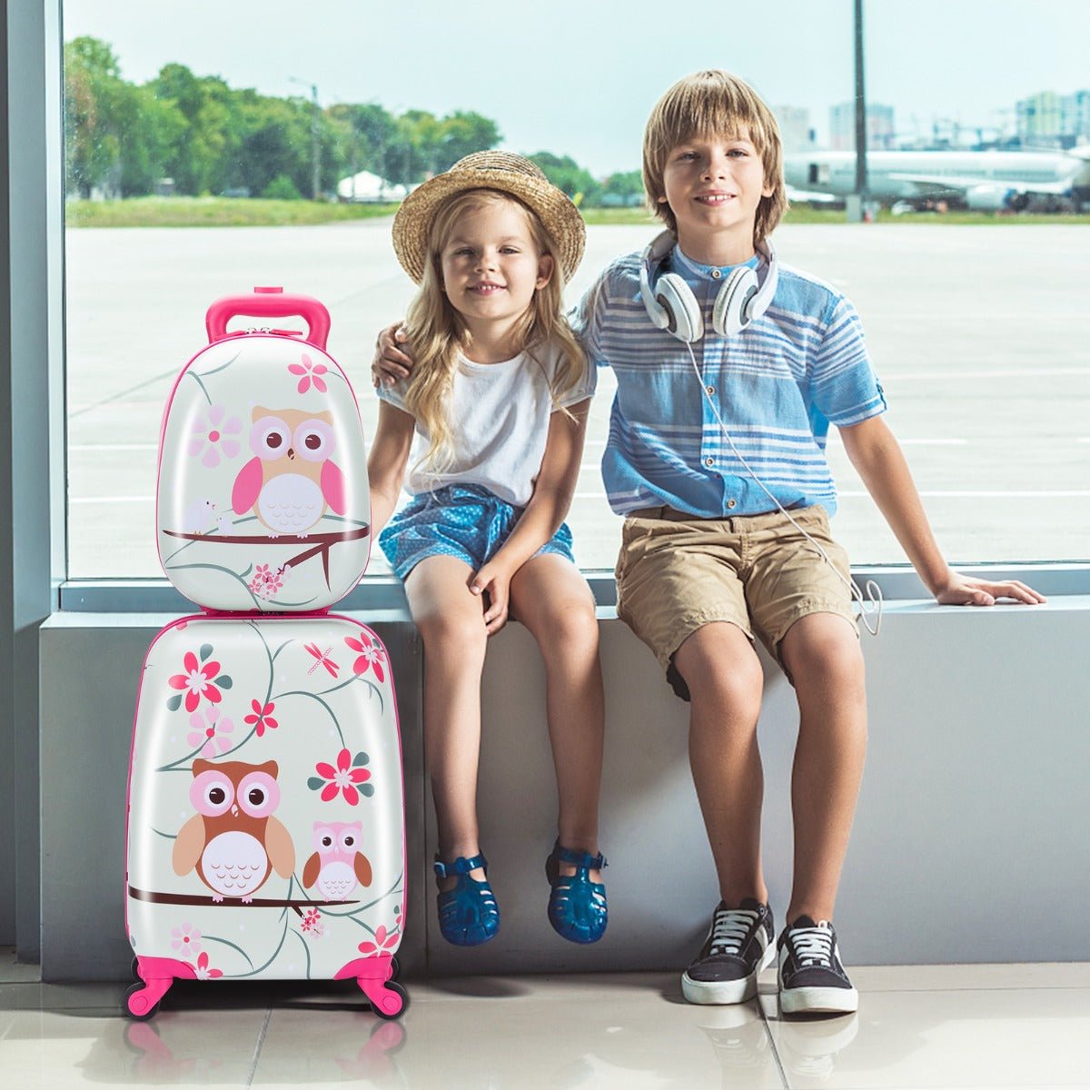 2 Piece Kids Luggage Set with Carry-on Suitcase and Backpack-Owl