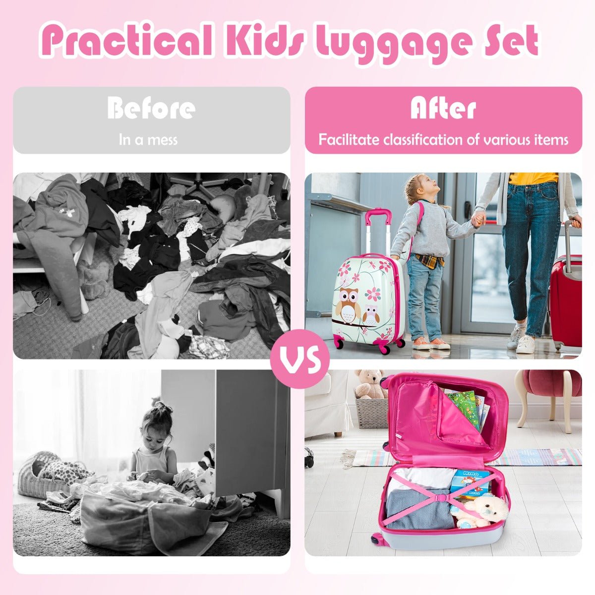 2 Piece Kids Luggage Set with Carry-on Suitcase and Backpack-Owl