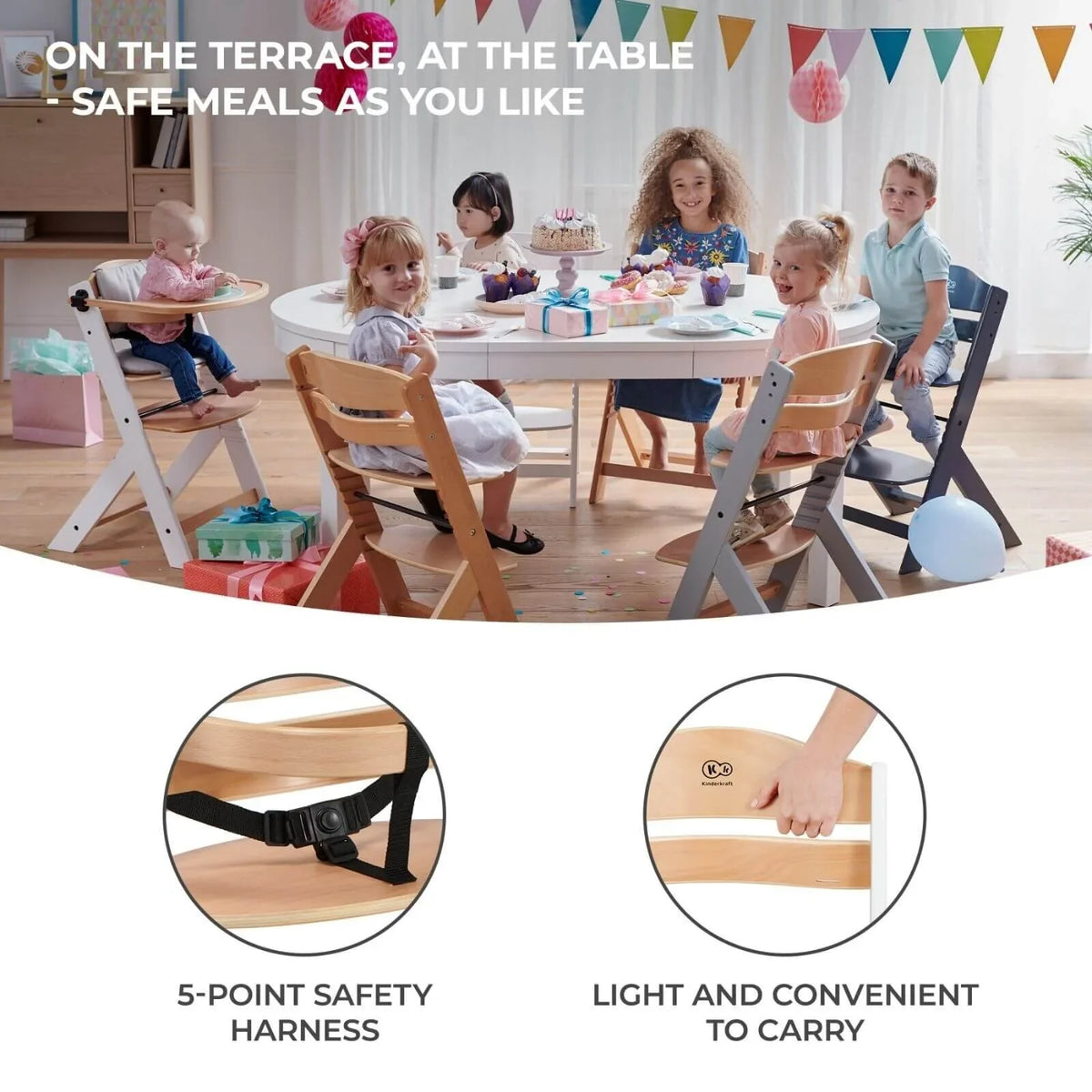 Kinderkraft Enock Wooden Highchair - Wooden Natural