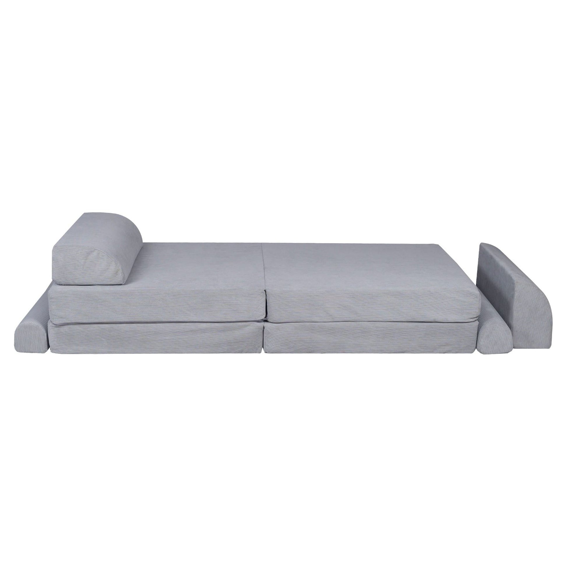 MeowBaby Kids Soft Play Sofa & Fold Out Bed - Corduroy Grey arranged as bed
