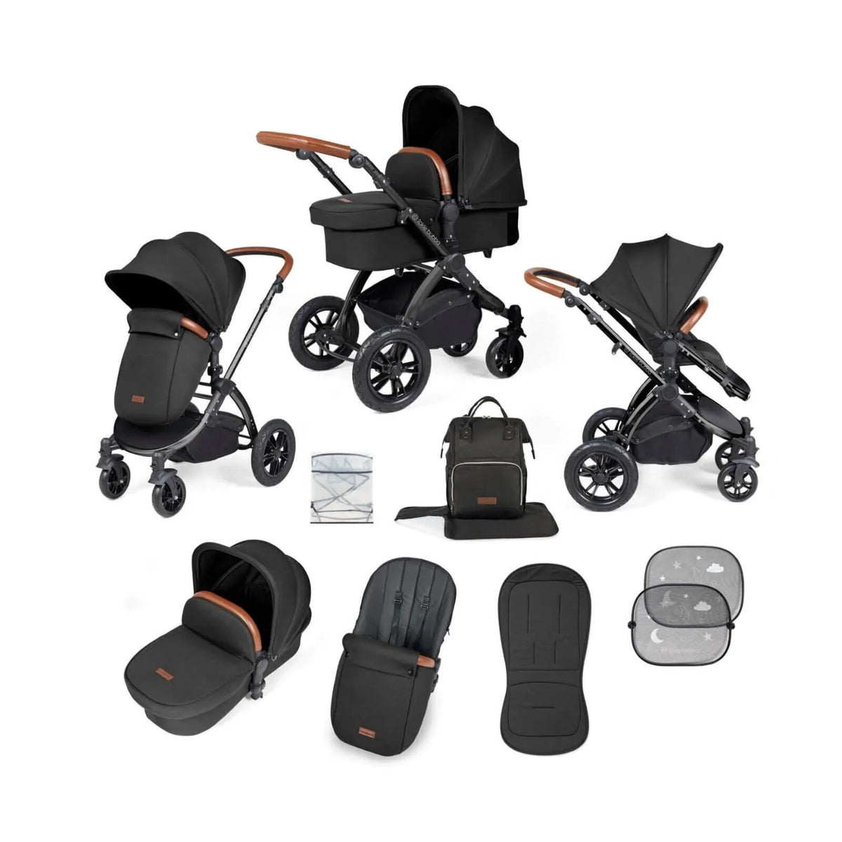 Ickle Bubba Stomp Luxe 2 in 1 Pushchair & Carrycot - Black/Midnight/Tan