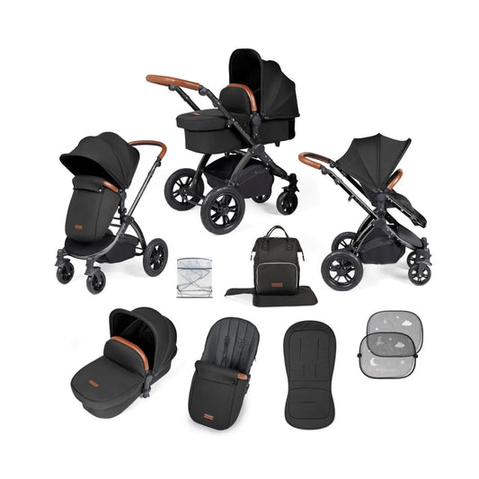 Ickle Bubba Stomp Luxe 2 in 1 Pushchair & Carrycot - Black/Midnight/Tan
