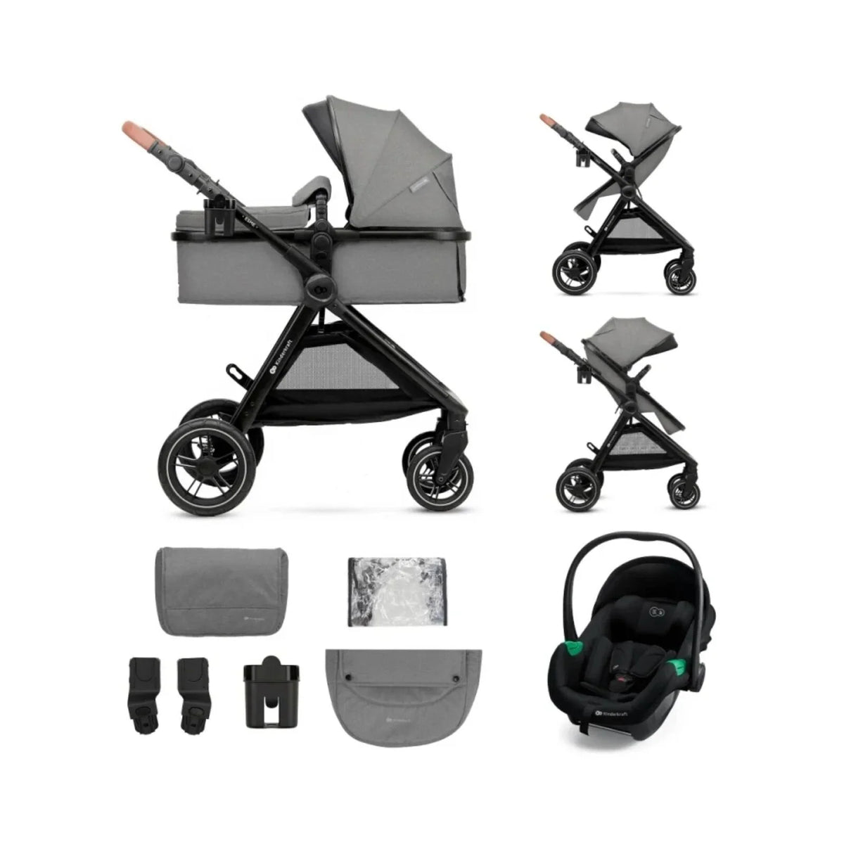 Kinderkraft Esme Pro 3-in-1 Travel System with Mink Pro Car Seat - Moonlight Grey