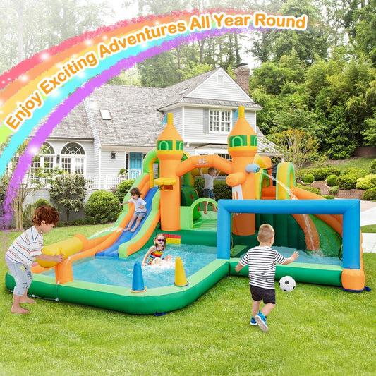 Inflatable Water Park with Slides, Splash Pools, Climbing Wall & Goal