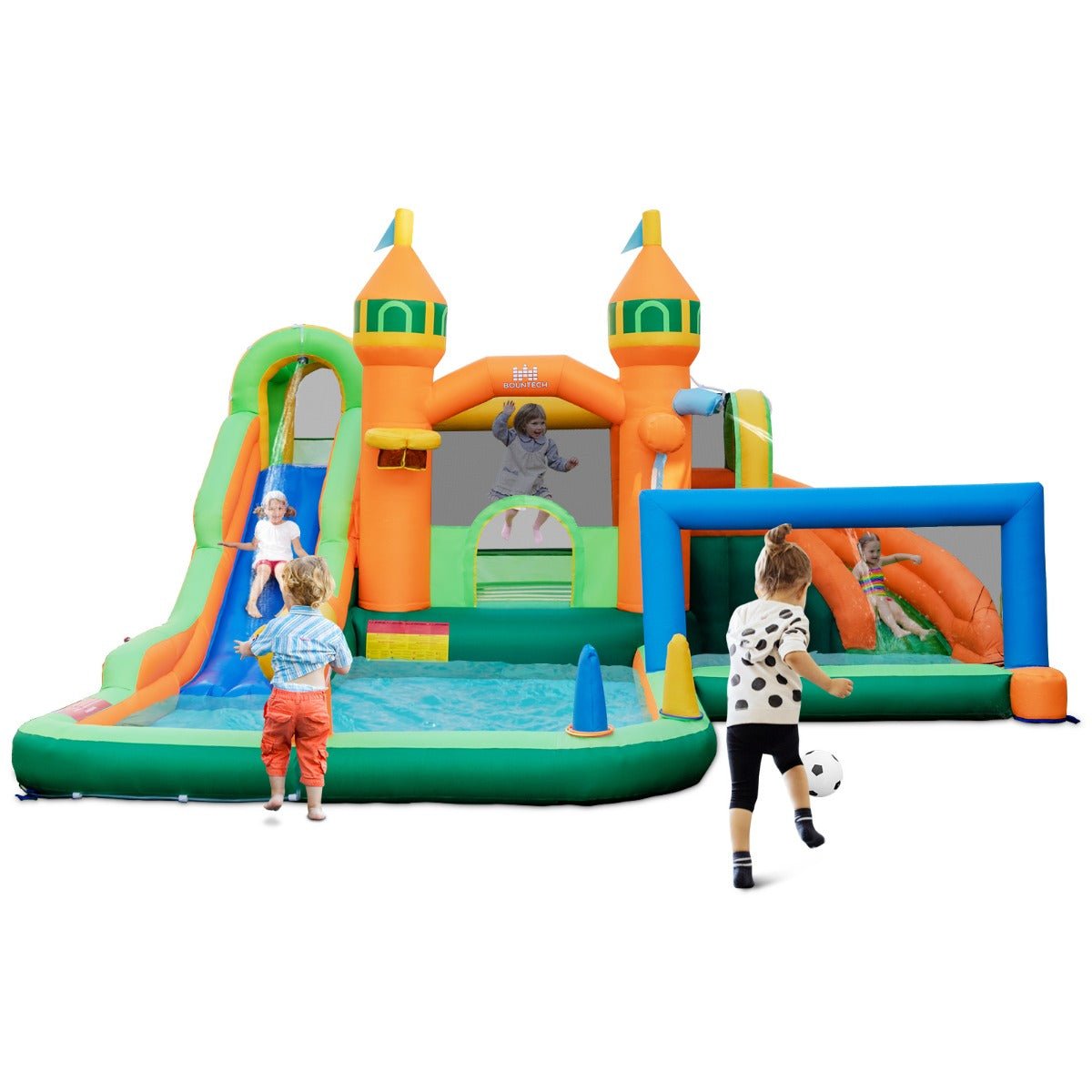 Inflatable Water Park with Slides, Splash Pools, Climbing Wall & Goal