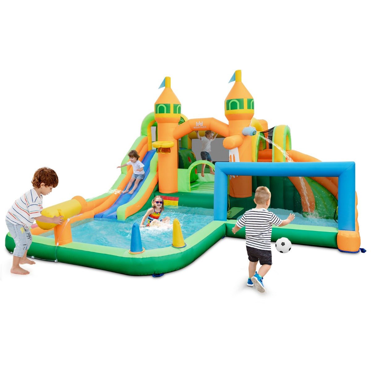 Inflatable Water Park with Slides, Splash Pools, Climbing Wall & Goal