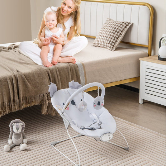 Portable Baby Bouncer with Detachable Toy Bar for Babies 0-6 Months Old up to 9 kg-Grey - The Online Toy Shop - Costway - 1