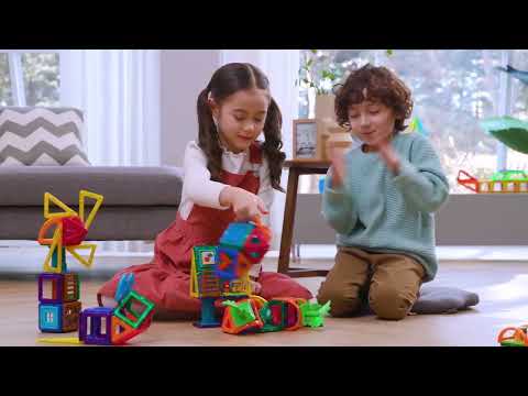 video of boy and girl playing with Magformers Construction Toy My Farm Land 48 Piece Set 