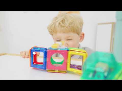video of boy playing with Magformers Construction Toy Mystery Spin Set