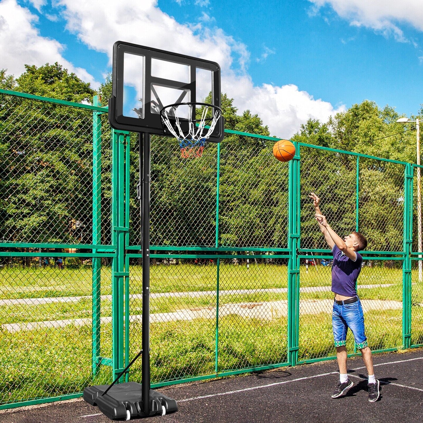 2.45M-3.05M Height Adjustable Basketball Stand for Kids and Adult