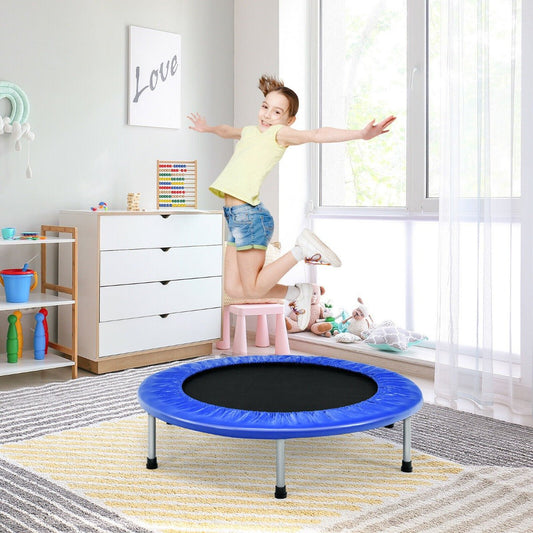 Foldable Mini Trampoline with Springs and Padded Cover-Blue