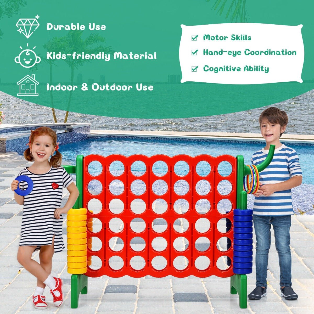 Giant Connect 4 Game Jumbo with 42 Rings-Green