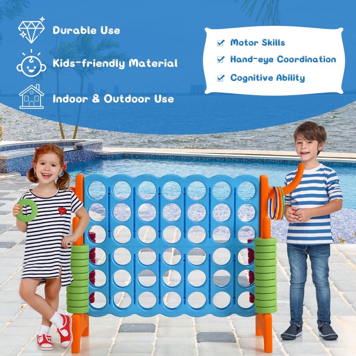 Giant Connect 4 Game Jumbo with 42 Rings-Orange