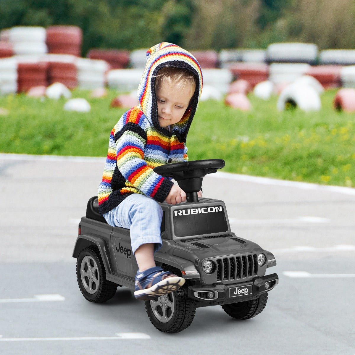 Licensed Jeep Ride On Push Car with Steering Wheel and Engine Sound for Ages 18-36 Months-Grey