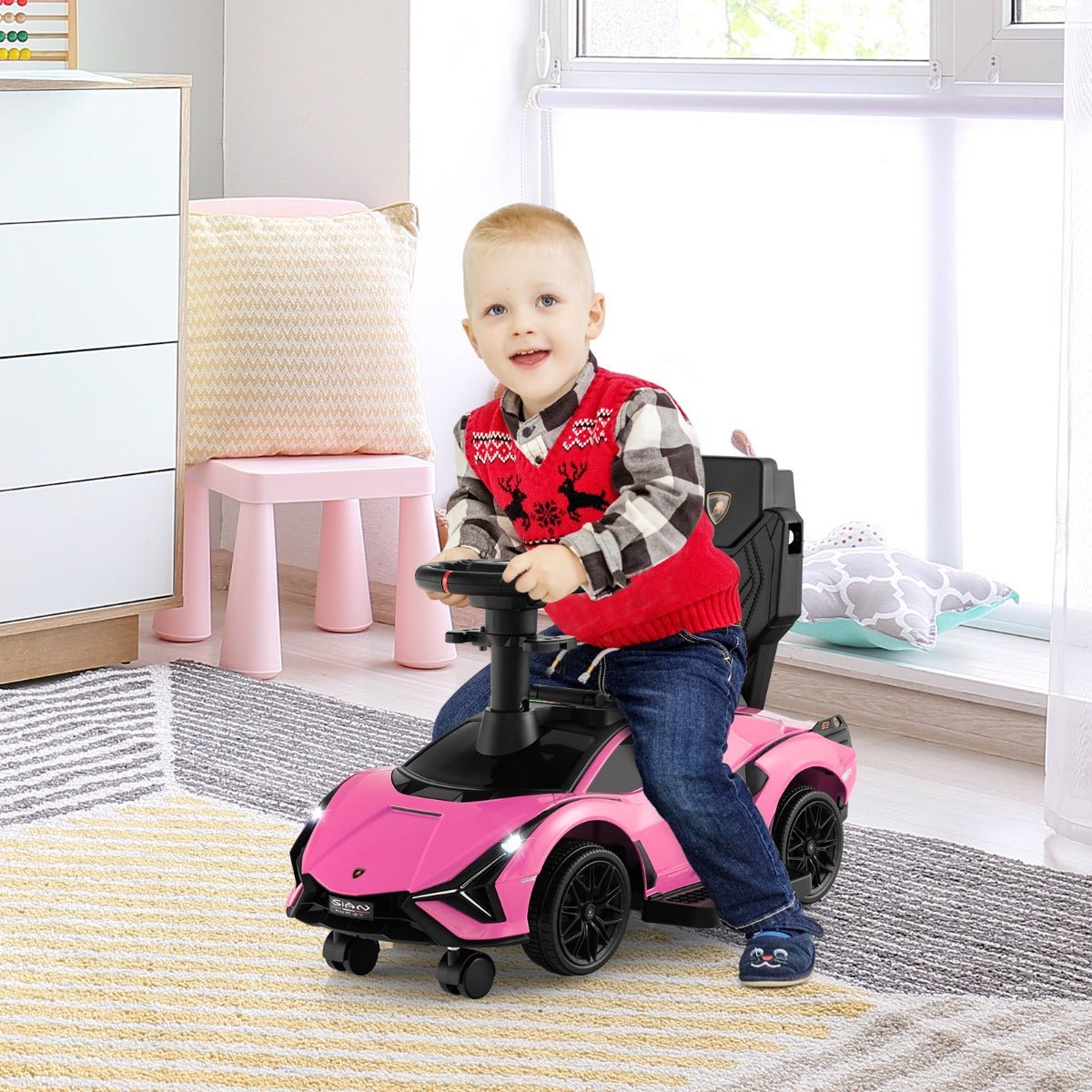 3-in-1 Ride On Push Car with Removable Guardrails and Handle-Pink