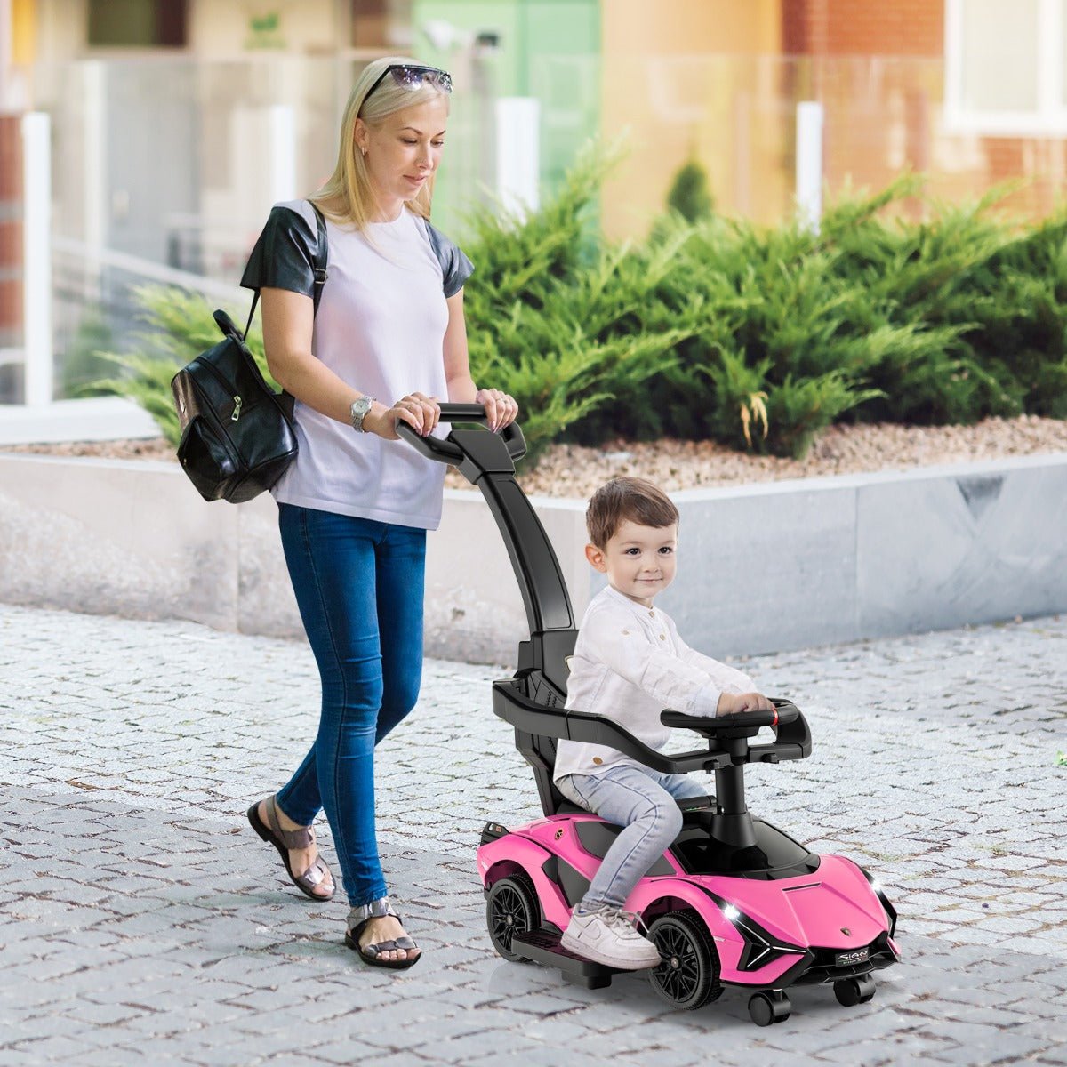 3-in-1 Ride On Push Car with Removable Guardrails and Handle-Pink