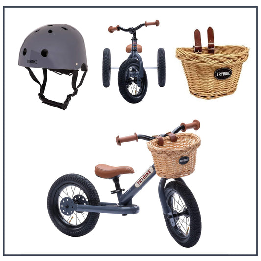 TryBike Bundle - Vintage Grey 2-in-1 Trike/Bike, Helmet and Basket