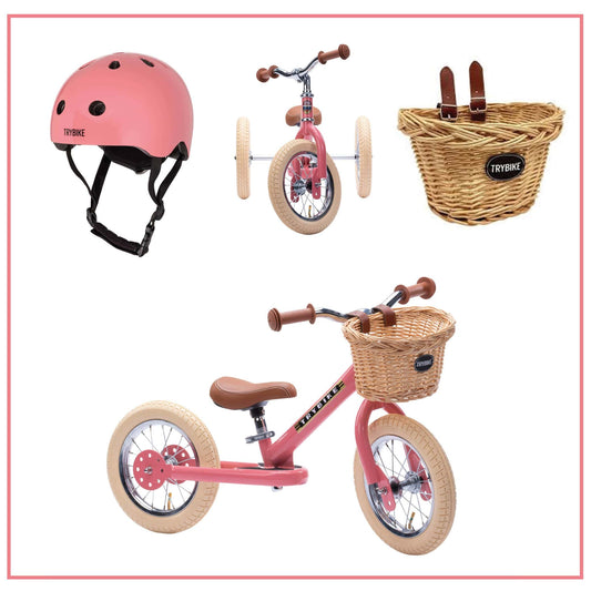 TryBike Bundle - Vintage Pink 2-in-1 Trike/Bike, Helmet and Basket
