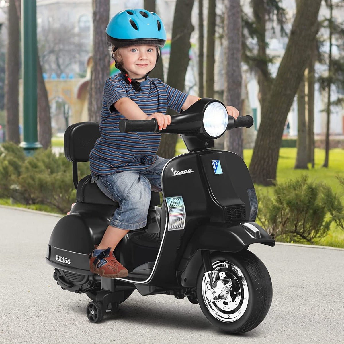 Kids 6V Battery VESPA Compatible Electric Motorbike with Training Wheels