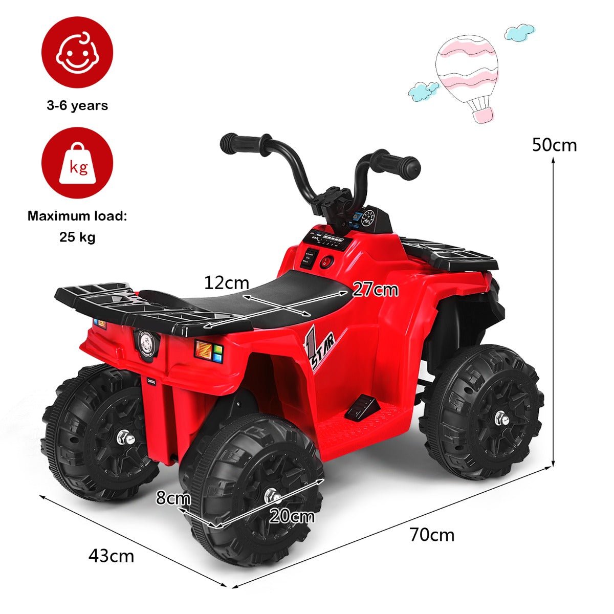 All Terrain Electric Quad Bike for Kids with MP3 and USB-Red