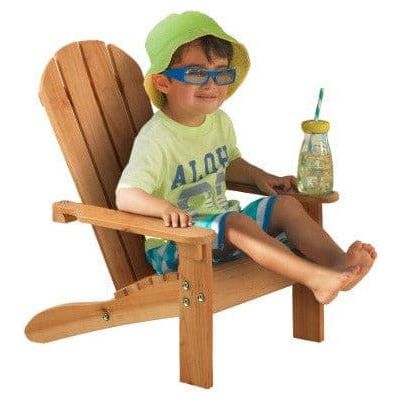 boy in hat sitting in KidKraft Adirondack Chair - Honey