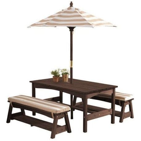 KidKraft Outdoor Table/Bench Set - Oatmeal & White Stripe