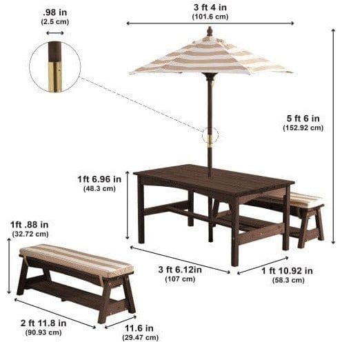 KidKraft Outdoor Table/Bench Set - Oatmeal & White Stripe dimensions