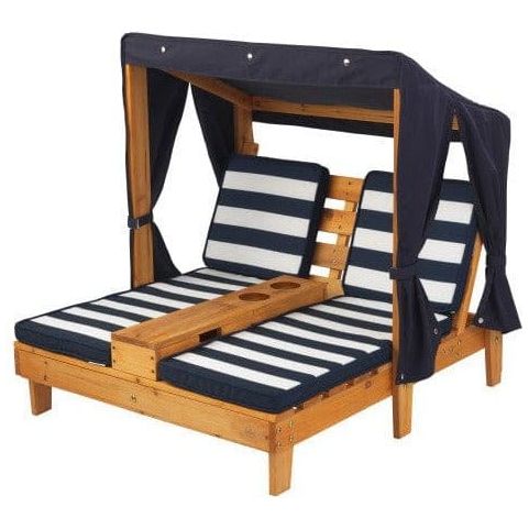 Double Chaise Lounge with Cupholder - Honey/Navy/White front left