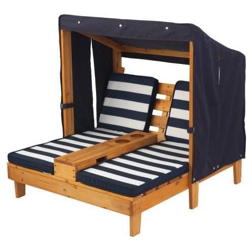 Double Chaise Lounge with Cupholder - Honey/Navy/White close up