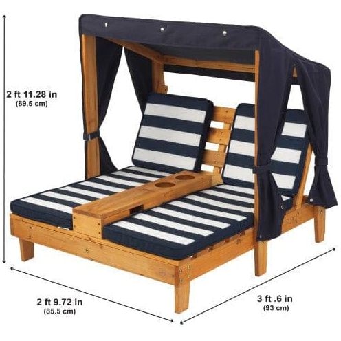 Double Chaise Lounge with Cupholder - Honey/Navy/White dimensions