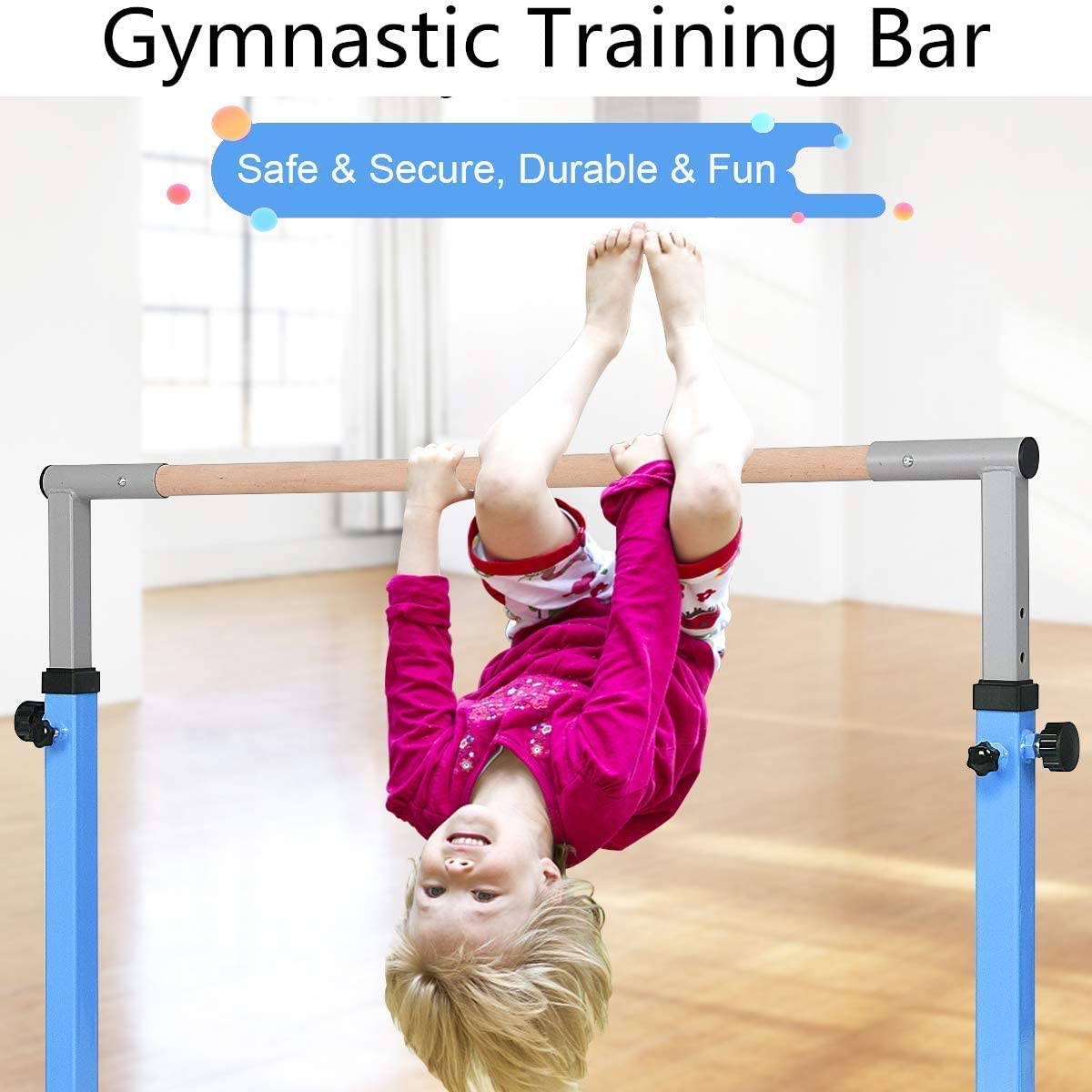 Children's Height Adjustable Gymnastics Training Bar, 90-150cm-Blue