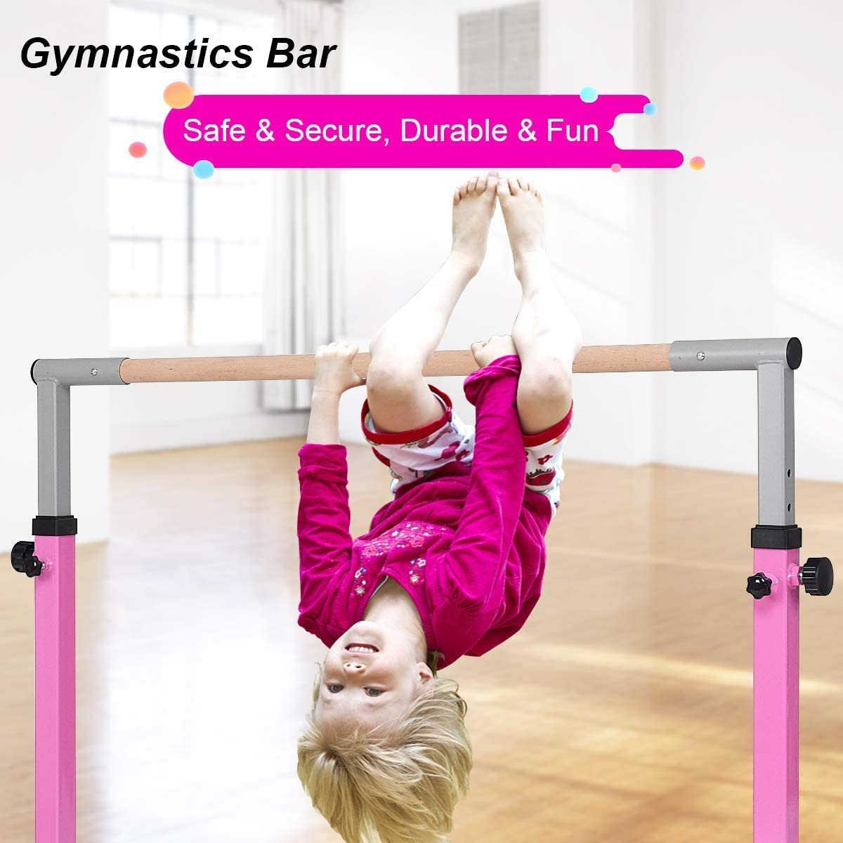 Children's Height Adjustable Gymnastics Training Bar, 90-150cm-Pink