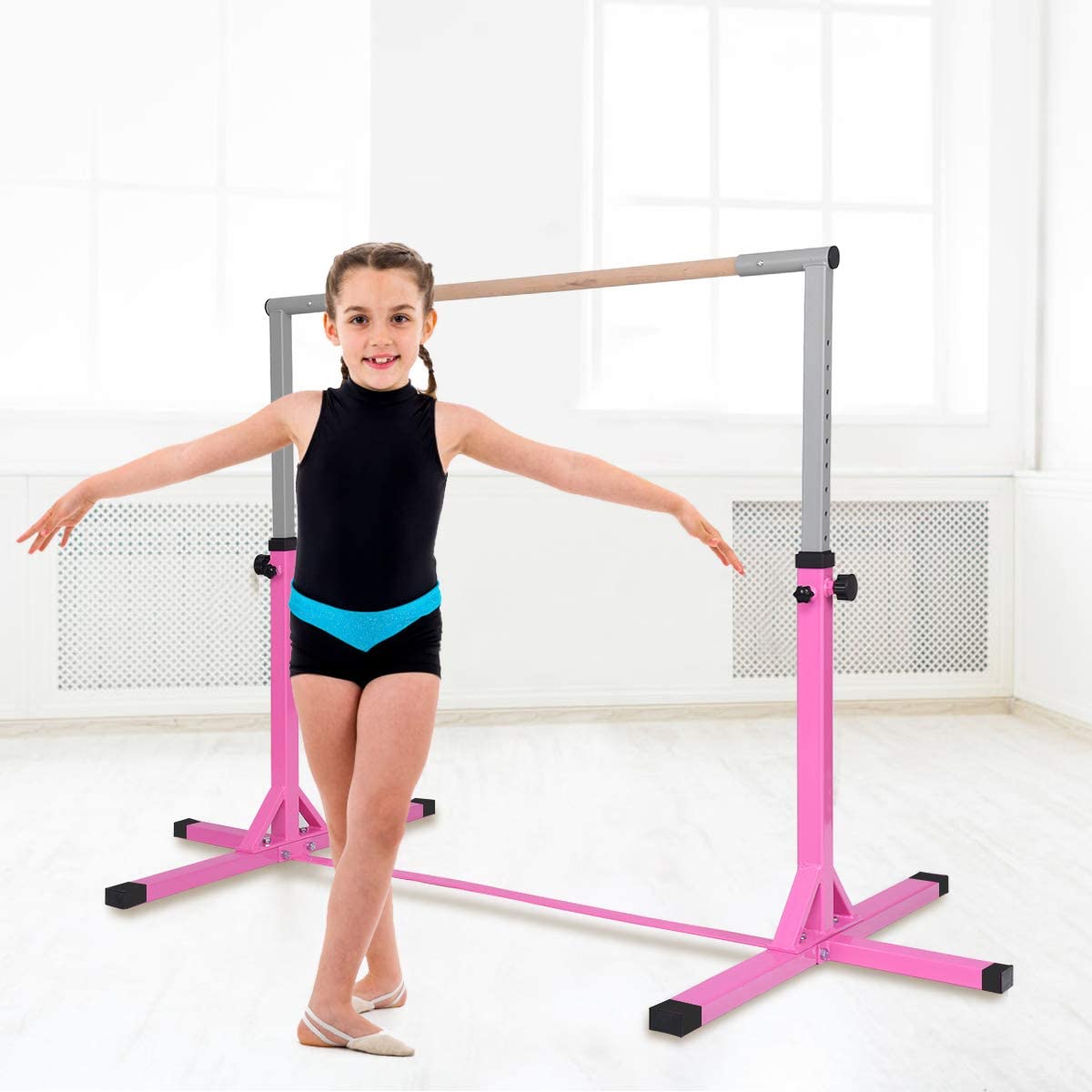 Children's Height Adjustable Gymnastics Training Bar, 90-150cm-Pink